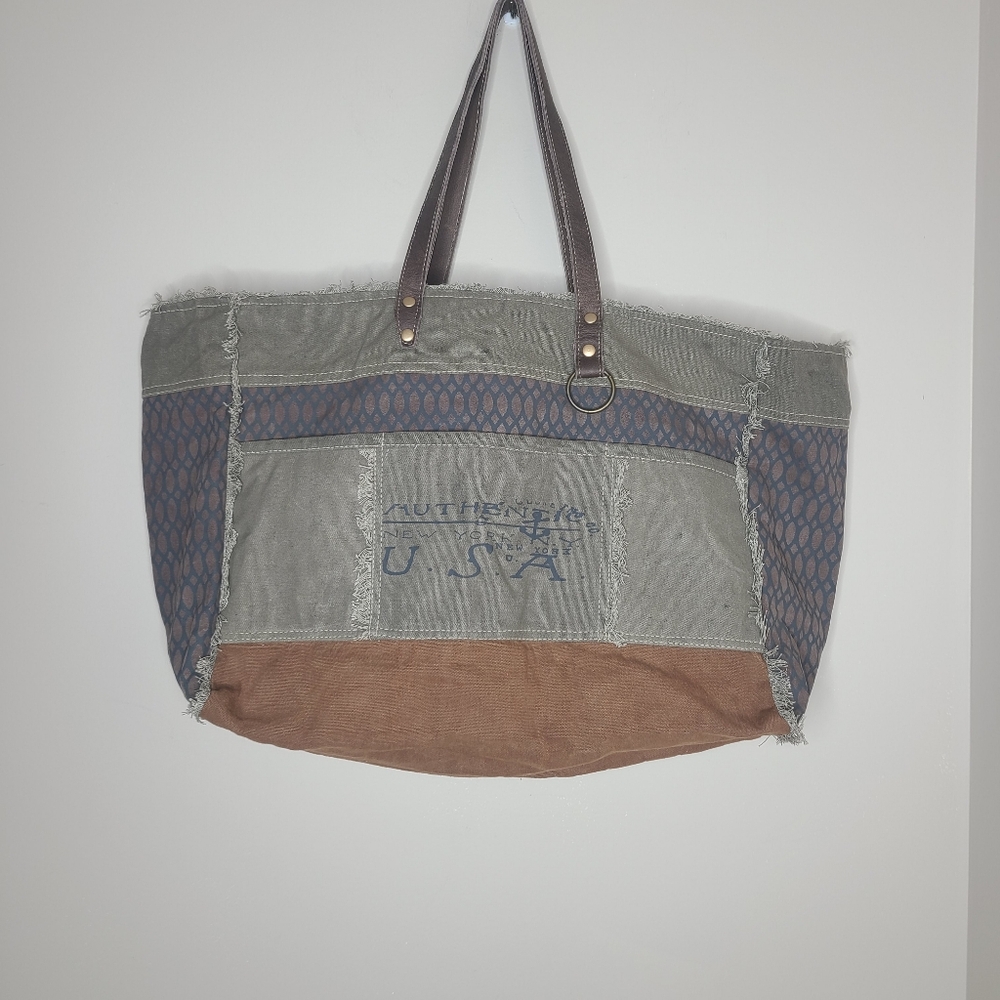 Myra Beehive Print Canvas Handmade Large‎ Weekender Bag Tote Boho
